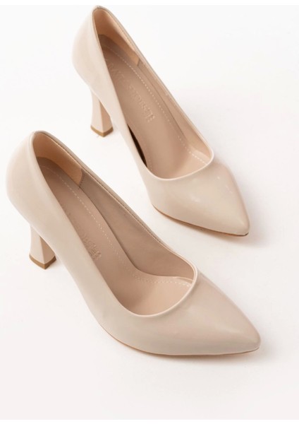 ST-001 Bej Rugan Günlük 9 cm Topuklu Bayan Stiletto Ayakkabı modelleri