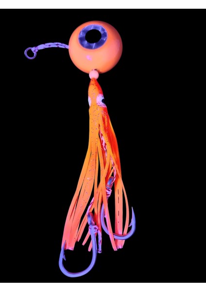 S.F. Melek Gözü Jig 120g Turuncu Uv - 0/2 No Paslanmaz Iğne - Uv Glow Saçak modelleri