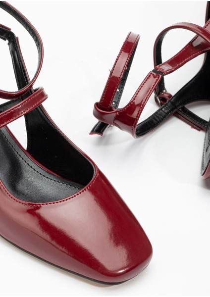 ST-003 Bordo Rugan Günlük 4 cm Topuklu Bayan Ayakkabı indirimleri