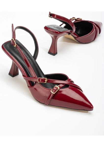 ST-005 Bordo Rugan Günlük 7 cm Topuklu Bayan Ayakkabı