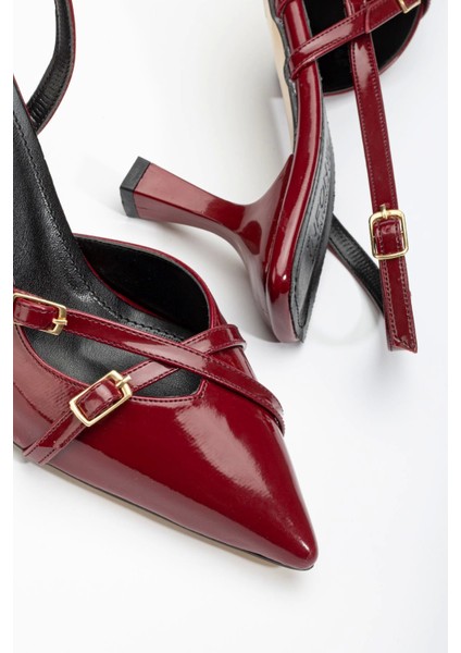 ST-005 Bordo Rugan Günlük 7 cm Topuklu Bayan Ayakkabı