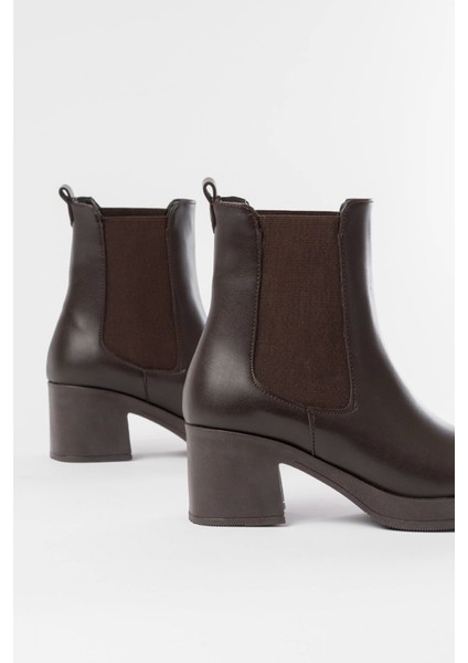 5109-3056 Kahverengi Lastikli Kalın Topuklu Günlük Kadın Bot fırsatları