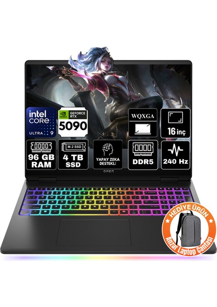 Omen Max Intel Core Ultra 9 275HX 96GB 4tb SSD RTX5090 24GB Windows 11 Home 16" Wqxga 240Hz Taşınabilir Bilgisayar B92QMEA-A15