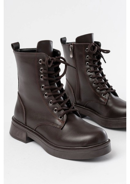 02-356 Kahve Düz Topuklu Bağcıklı Fermuarlı Günlük Kadın Bot indirimleri