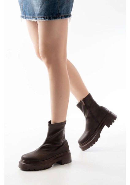 236-2011 Kahve Streç Fermuarlı Günlük Kadın Bot fırsatları