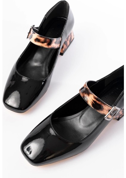 ST-006 Siyah Leopar Rugan Günlük 4 cm Topuklu Bayan Ayakkabı modelleri