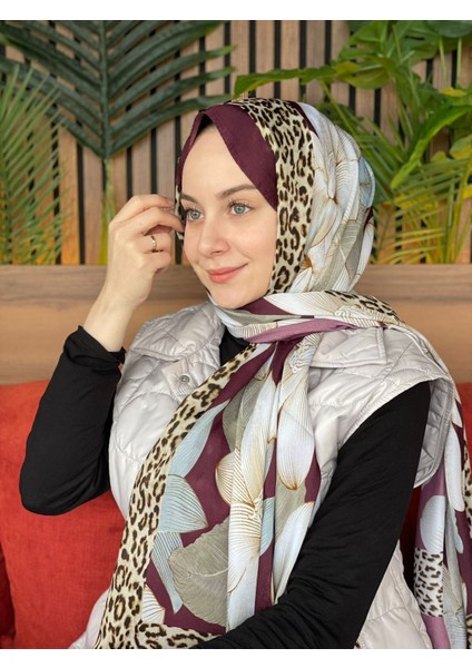 Mürdüm Premium Leopar Yaprak Desen Şal fiyatları