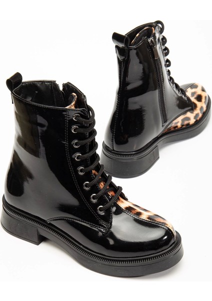 02-3055 Siyah Rugan Leopar Bağcıklı Fermuarlı Günlük Kadın Bot fırsatları