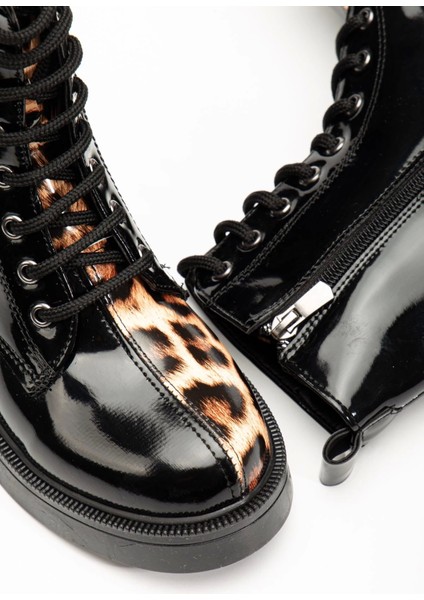 02-3055 Siyah Rugan Leopar Bağcıklı Fermuarlı Günlük Kadın Bot indirimleri