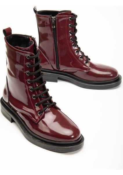 2024-2289 Bordo Rugan Bağcıklı Fermuarlı Günlük Kadın Bot modelleri