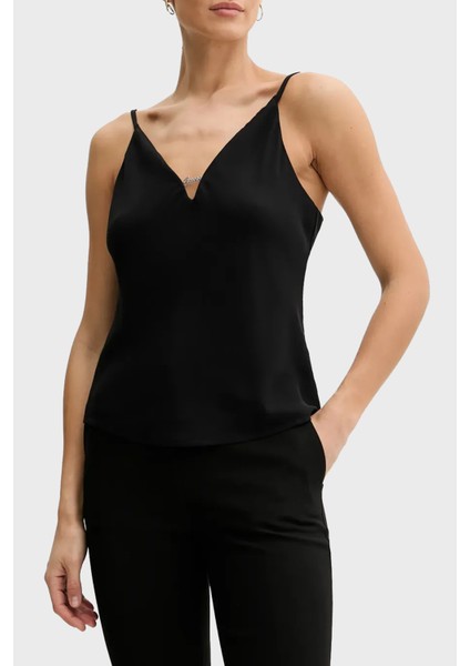 Caroline Regular Fit V Yaka Logolu Top W5GH58WGLD2 Bayan Top W5GH58 Wgld2 Jblk