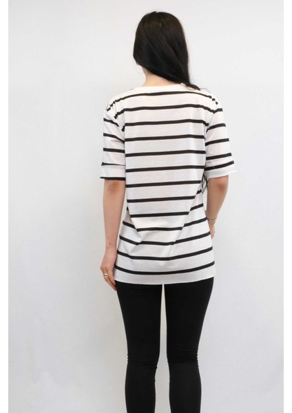 Çizgili Penye Tshirt Siyah