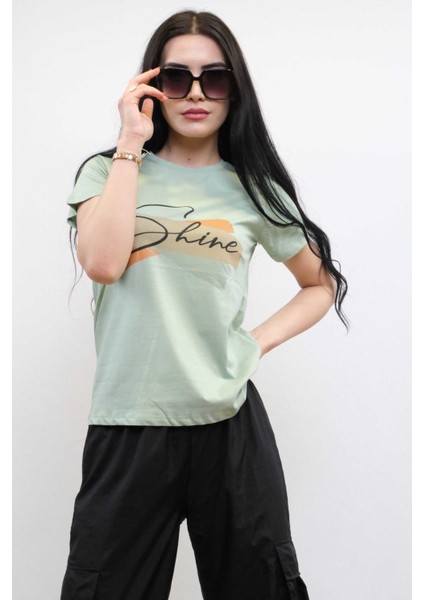 Shine Baskılı Tshirt Mint