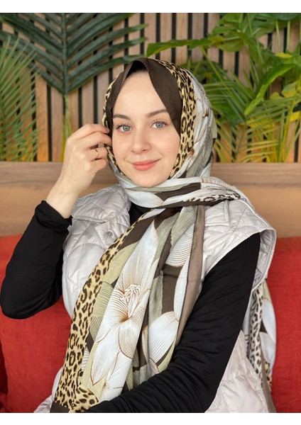 Acı Kahve Premium Leopar Yaprak Desen Şal