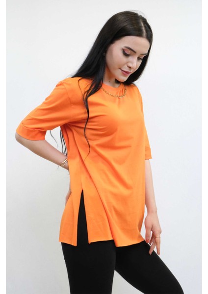 Zincir Aksesuarlı Tshirt Turuncu