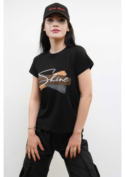 Shine Baskılı Tshirt Siyah