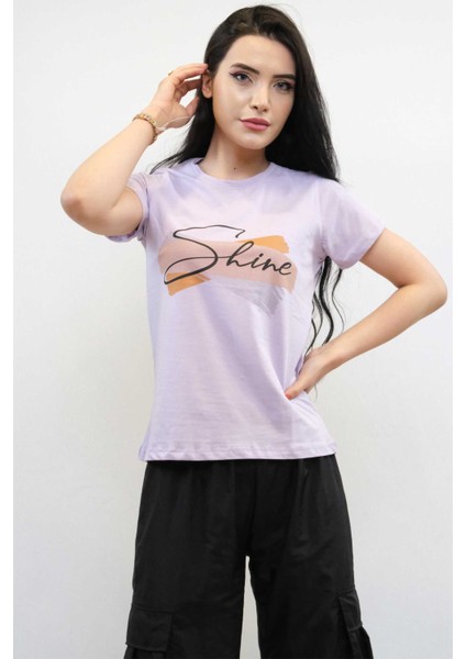 Shine Baskılı Tshirt Lila