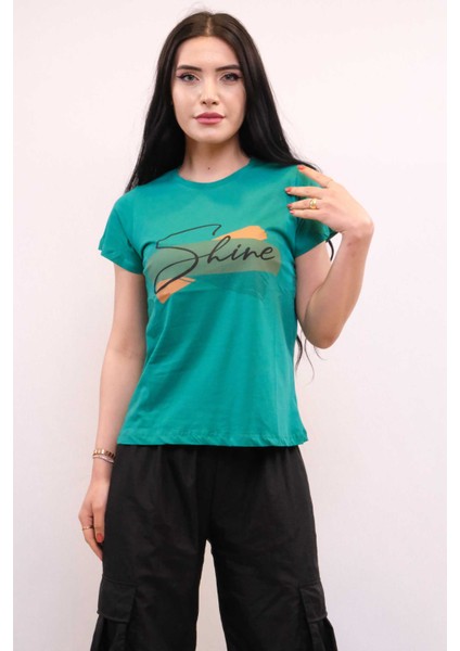 Shine Baskılı Tshirt Yeşil