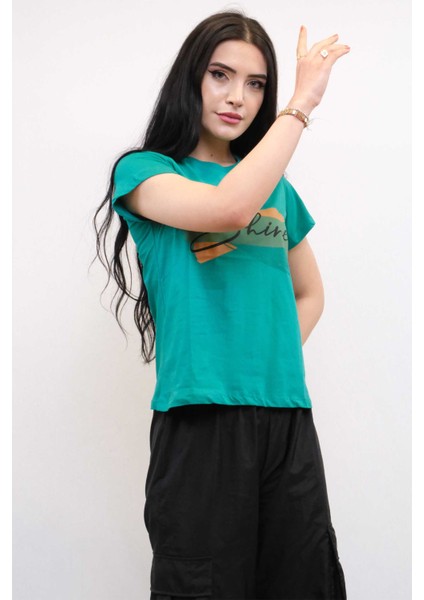 Shine Baskılı Tshirt Yeşil