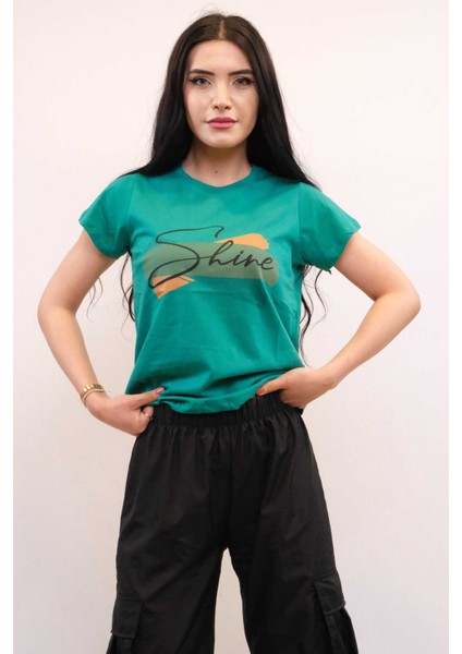 Shine Baskılı Tshirt Yeşil