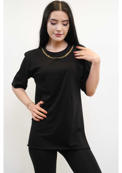 Zincir Aksesuarlı Tshirt Siyah