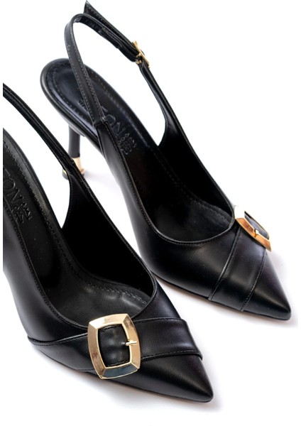 İNF-1151 Siyah Günlük Arkası Açık Topuklu Bayan Ayakkabı modelleri