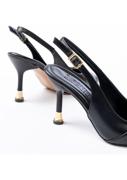 İNF-1151 Siyah Günlük Arkası Açık Topuklu Bayan Ayakkabı fırsatları