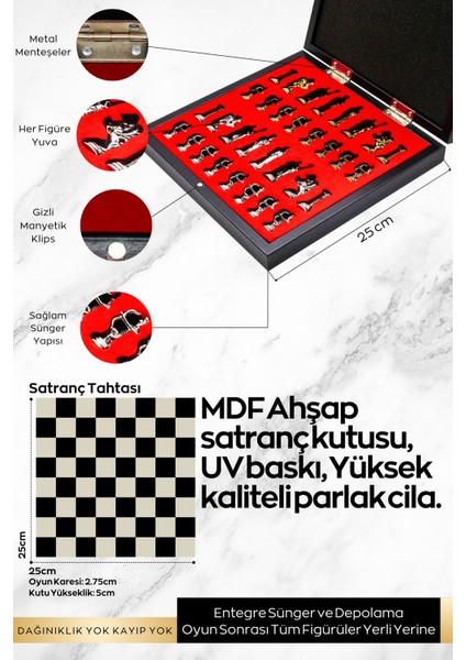 Kutulu Kişiye Özel Hediyelik Metal Satranç Takımı | 25CM Mermer Desenli | Mitolojik Tanrı Roma Okçu fırsatları