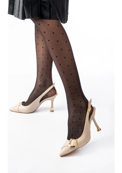 İNF-1151 Bej Günlük Arkası Açık Topuklu Bayan Ayakkabı