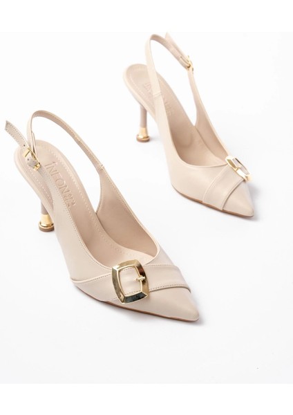 İNF-1151 Bej Günlük Arkası Açık Topuklu Bayan Ayakkabı modelleri