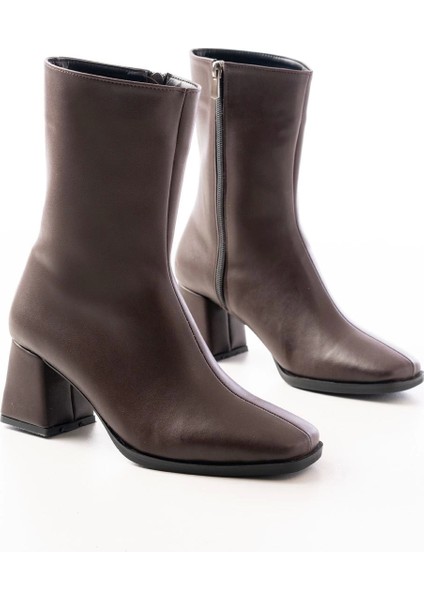 MSK-032 Kahve Topuklu Fermuarlı Kadın Bot fırsatları