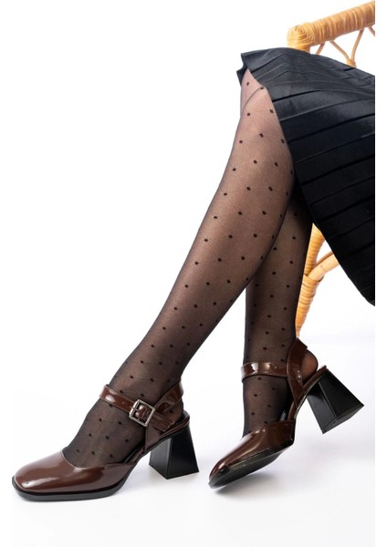 İNF-40450 Kahve Rugan Günlük Arkası Açık Topuklu Bayan Ayakkabı