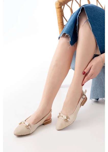 İNF-120 Ten Günlük Fileli Taş Aksesuarlı Kadın Babet