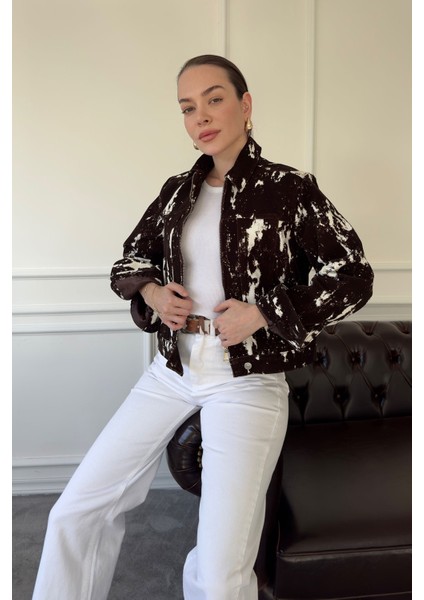 Benekli Özel Seri Premium Gabardin Ceket- Kahverengi