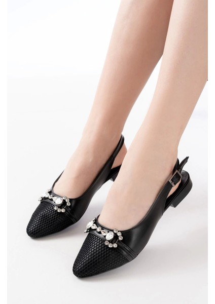 İNF-120 Siyah Günlük Fileli Taş Aksesuarlı Kadın Babet fiyatları