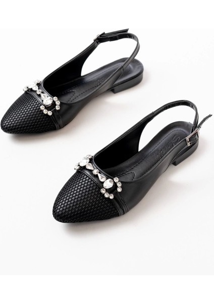 İNF-120 Siyah Günlük Fileli Taş Aksesuarlı Kadın Babet indirimleri