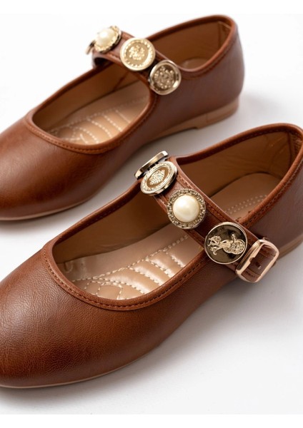 İNF-6363 Taba Baret Tokalı Günlük Bayan Ayakkabı modelleri