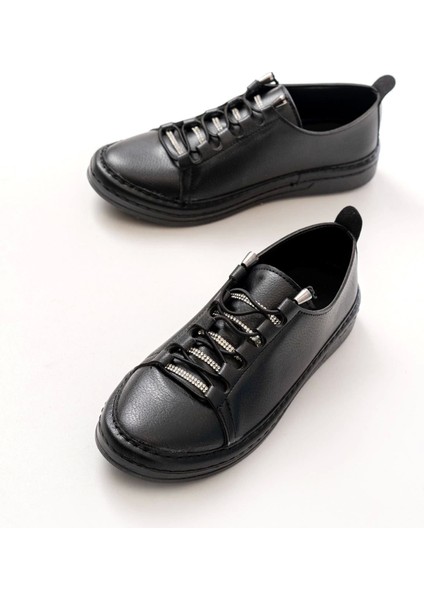 MK-9026 Siyah Bağcıklı Taş Aksesuarlı Günlük Spor Ayakkabı fiyatları