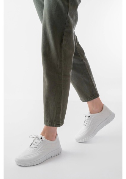 K-504 Beyaz Bağcıklı Desenli Günlük Spor Ayakkabı fiyatları