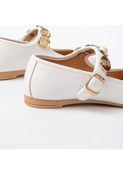 İNF-6363 Beyaz Baret Tokalı Günlük Bayan Ayakkabı fiyatları