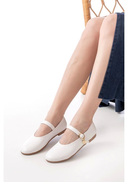 İNF-324 Beyaz Baretli Tokalı Günlük Kadın Babet modelleri