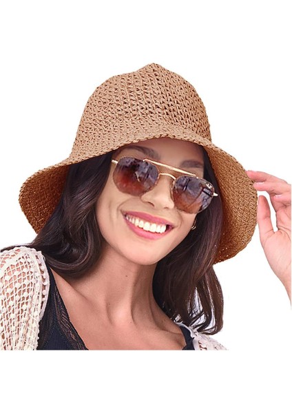 14399 El Örgüsü Camel Hasır Şapka