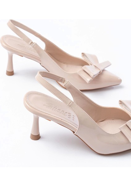 İNF-4501 Bej Rugan Günlük Arkası Açık Fiyonklu Topuklu Bayan Ayakkabı indirimleri