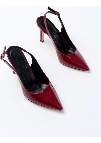 ST-1153 Bordo Rugan Günlük Arkası Açık 9 cm Topuklu Kadın Ayakkabı modelleri