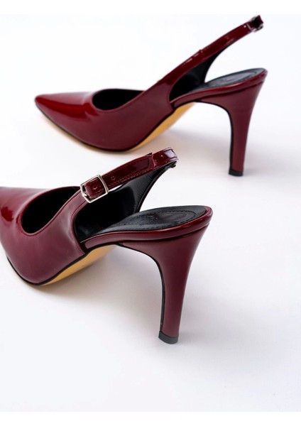 ST-1153 Bordo Rugan Günlük Arkası Açık 9 cm Topuklu Kadın Ayakkabı indirimleri