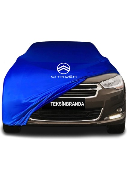 Citroen C4 L (2012 - 2016) Mavi Kumaş Araba Branda Logolu Kumaş Araba Brandası Penye Oto Branda