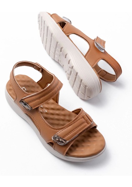 DM-363 Taba Baret Cırtlı Dikişli Günlük Kadın Sandalet fırsatları