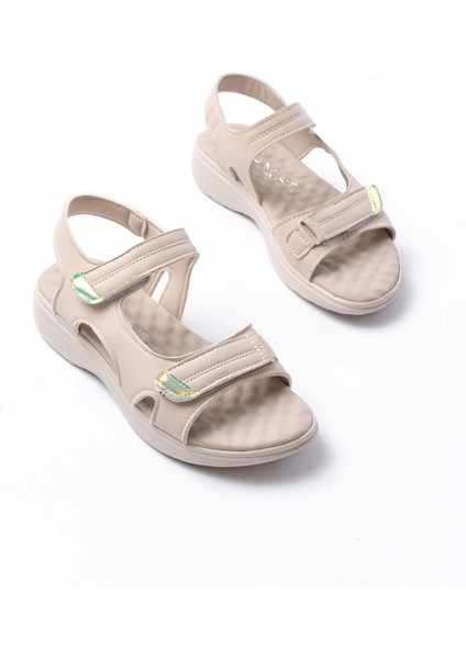 DM-363 Bej Baret Cırtlı Dikişli Günlük Kadın Sandalet modelleri