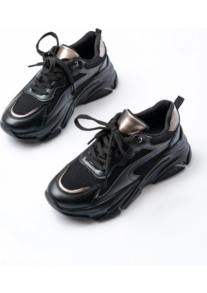 SP-149 Siyah Platin Bağcıklı Fileli Günlük Spor Ayakkabı modelleri