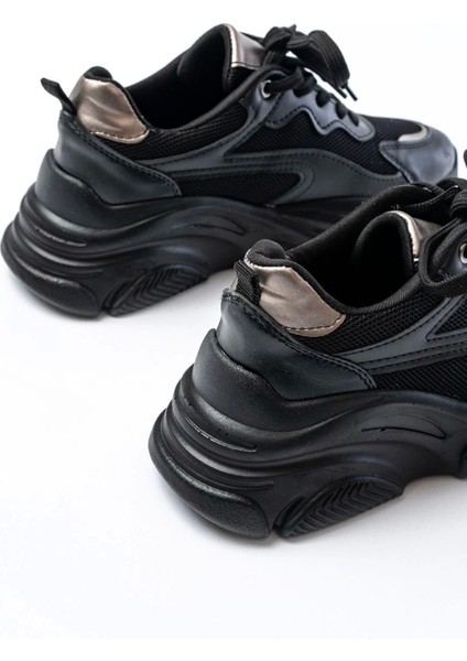 SP-149 Siyah Platin Bağcıklı Fileli Günlük Spor Ayakkabı indirimleri